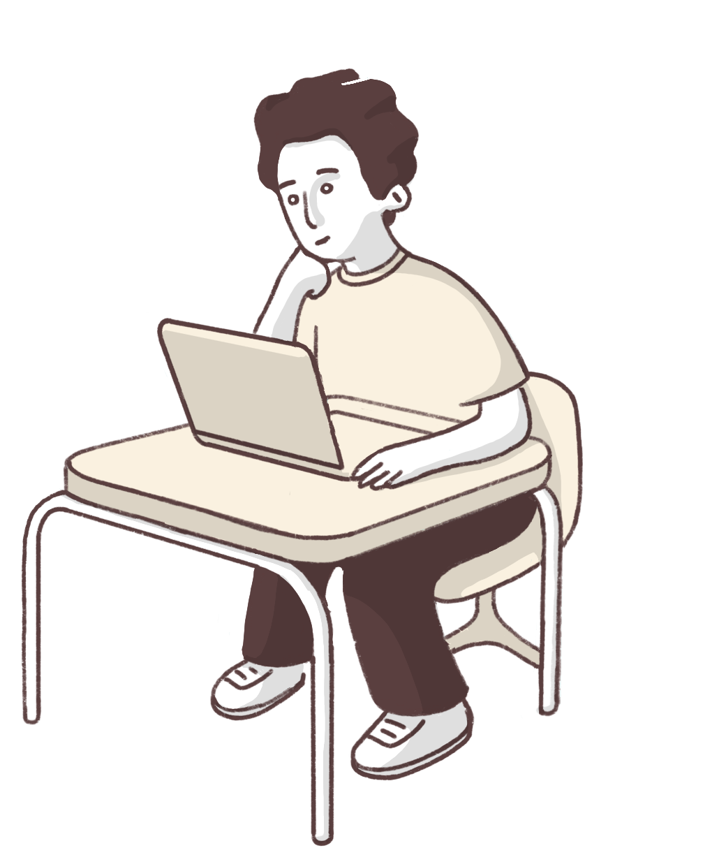 Guy pondering at desk
